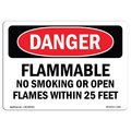 Signmission OSHA, Flammable No Smoking Or Open Flames W/in 25 Feet, 14in X 10in Rigid Plastic, P-1014-L-2366 OS-DS-P-1014-L-2366